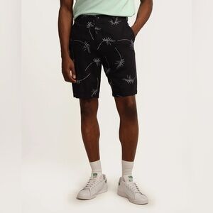 Magaschoni Man Linen Blend Palm Printed Shorts Flat Front Navy White Size 33‎